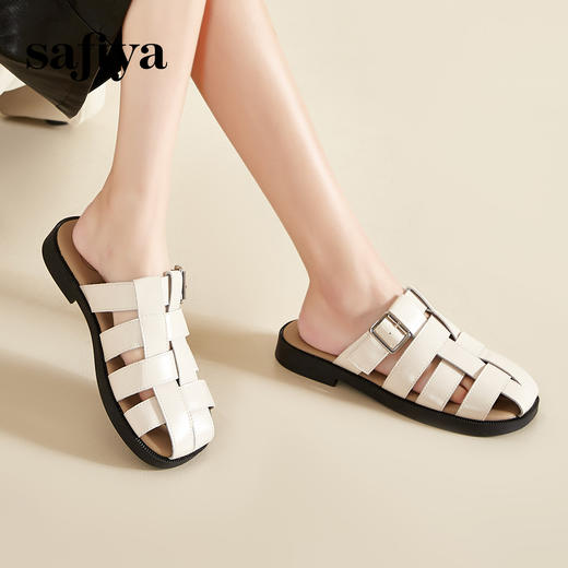 Safiya/索菲娅夏季一脚蹬镂空编织懒人外穿半拖凉鞋 SF42110113 商品图5