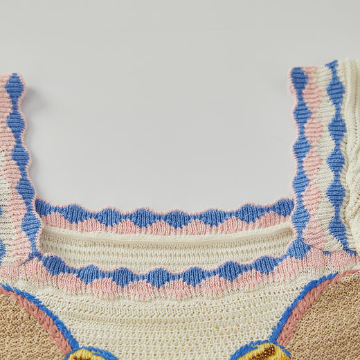 谜底短袖修身针织衫女2024年夏新品复古文艺方型领上衣242MZ0883 商品图3