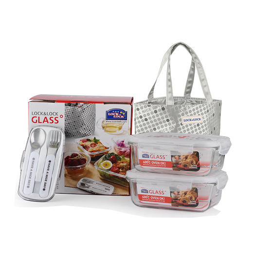 Lock&lock乐扣 耐热玻璃保鲜盒悦活提袋套装LLG 905FU 商品图3