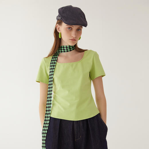 谜底纯色短款T恤短袖女2024夏季新款极简风修身圆领上衣246MT7043 商品图0