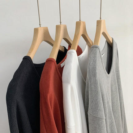 春夏【宽松大码长袖棉T恤】设计感弧形下摆 内搭上衣打底衫 商品图1