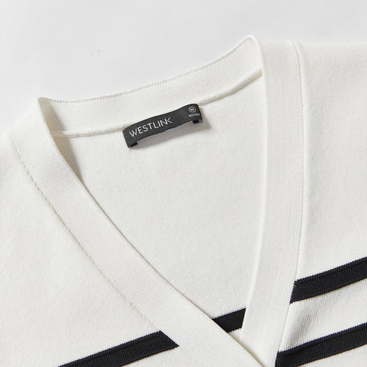 通勤气质黑白条纹撞色短袖针织衫女新款短款V领毛衣V0051037 商品图9