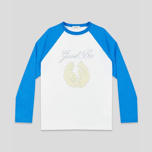 GOODBAI 环形白鸽做旧印花撞色插肩长袖T恤 商品图2