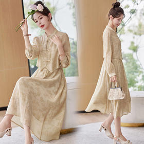 修身时尚复古，新中式连衣裙两件套HR-LYSL3325
