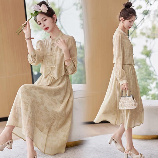 修身时尚复古，新中式连衣裙两件套HR-LYSL3325 商品图0