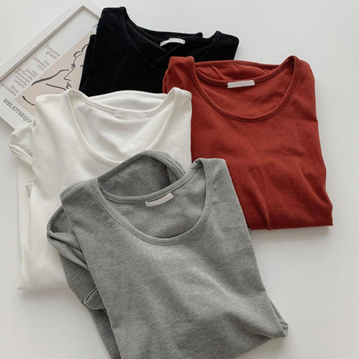 春夏【宽松大码长袖棉T恤】设计感弧形下摆 内搭上衣打底衫 商品图2