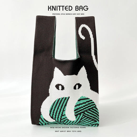 【可爱猫咪针织手提包】百搭大容量单肩包 国庆出游托特包伴手礼包 商品图4