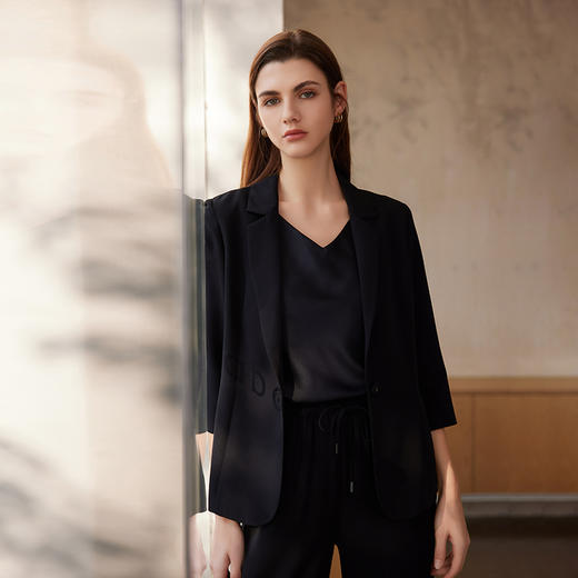 【桑蚕丝西装外套】24年春夏新品女士外套时尚通勤一粒扣小外套 商品图0