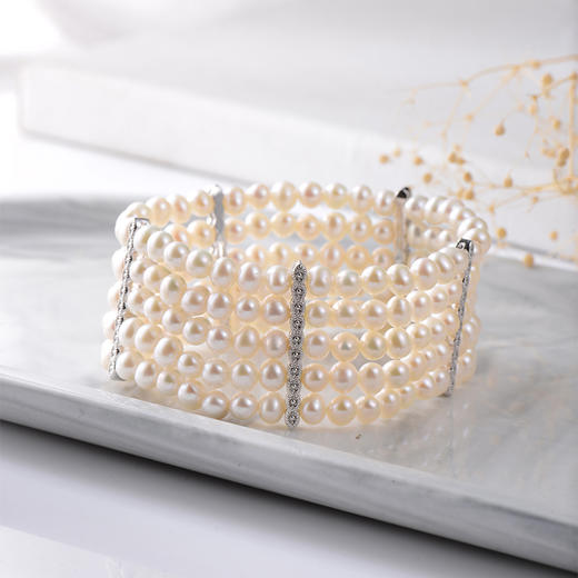 【Zhuella】多圈奢华款 天然淡水珍珠手链 珍珠大小:3-4mm; 长度:16cm 商品图3