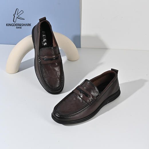 2024经典鲨春季男士新款一脚蹬通勤百搭时尚牛皮革皮鞋KW261-D14021 商品图1