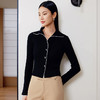 玳莎翻领羊毛针织开衫女2024年新款修身时尚黑色显瘦上衣毛衣  EA33303 商品缩略图0