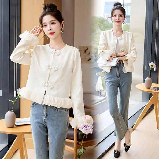 时髦立体裁剪花边，复古盘扣短外套HR-YQH2519 商品图2