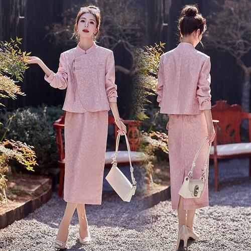 新中式2024年春新款复古优雅气质重磅提花两件套HR-SSB3290 商品图1