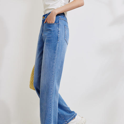 玳莎天丝直筒牛仔裤女士2024早春新款简约蓝色修身显瘦亲肤休闲裤  EA36306 商品图1