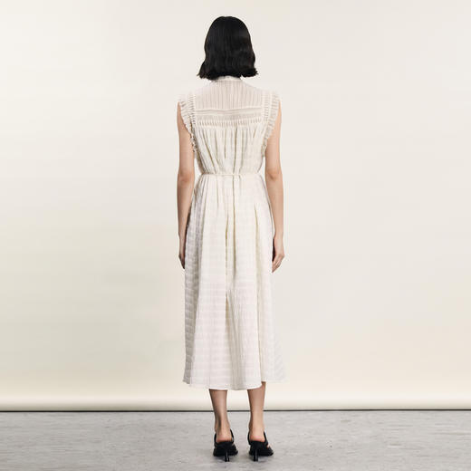 谜底提花无袖连衣裙2024年夏新品优雅荷叶袖长裙配腰带242ML0544 商品图2