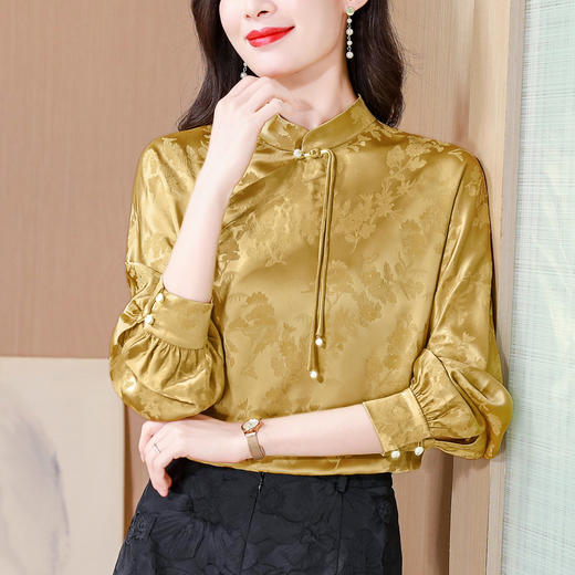 原创国风中式衬衫，仿醋酸提花立领小衫KQL-B43N1877 商品图1