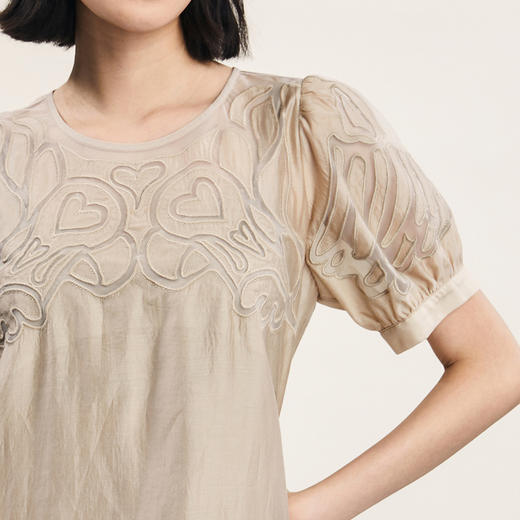 谜底两件套连衣裙短袖2024年夏季新品复古风圆领直筒裙242ML0541 商品图3