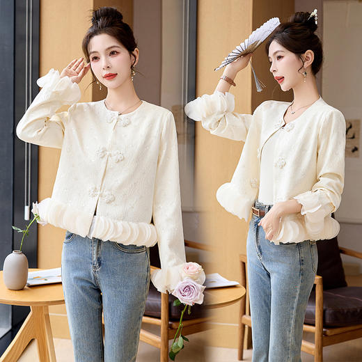 时髦立体裁剪花边，复古盘扣短外套HR-YQH2519 商品图4