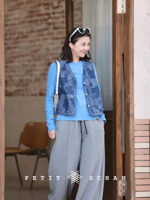 PETIT SCHAN小闪 CLO#455 rice fragrant 稻香 棉感拼接牛仔文艺马甲 商品图6