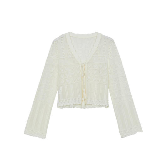 谜底针织开衫长袖2024年夏新品文艺风肌理感提花薄外套242MZ0866 商品图4