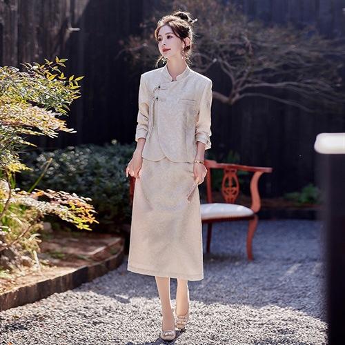 新中式2024年春新款复古优雅气质重磅提花两件套HR-SSB3290 商品图6