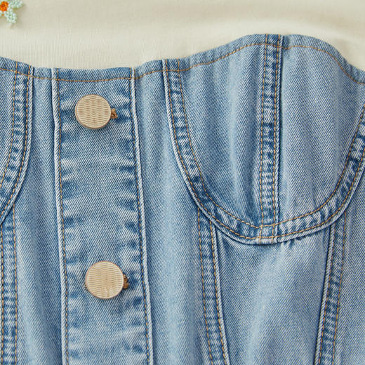 谜底拼接牛仔长裙2024年夏款时尚休闲钉珠绣连衣裙短袖242ML0559 商品图3