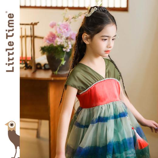 littletime女童绿色中国风渐变汉服短袖连衣裙宝宝女孩夏季连衣裙 商品图2