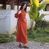 绽放130朵/新中式连衣裙干洗亚麻棉提花牧游风裹穿系带浅灰色裙子 商品缩略图1