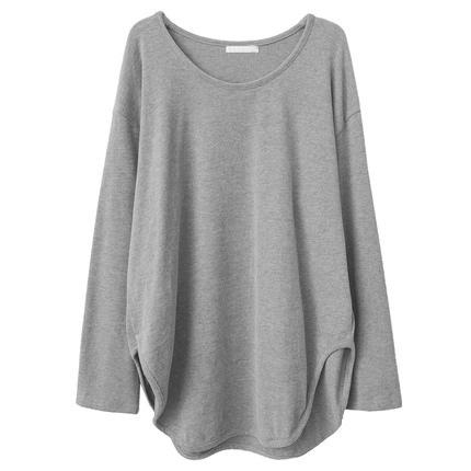 春夏【宽松大码长袖棉T恤】设计感弧形下摆 内搭上衣打底衫 商品图4