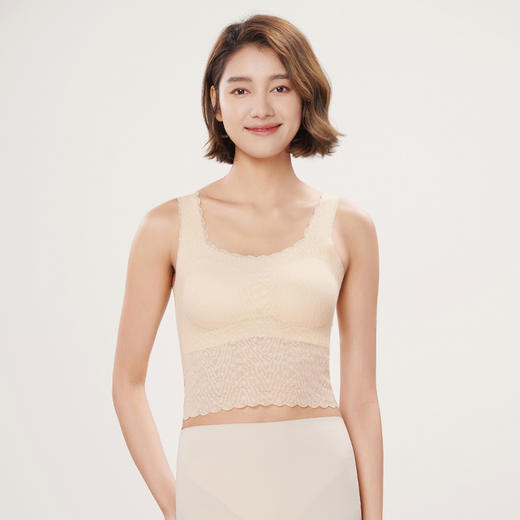 都市丽人宽肩背心女蕾丝背心无尺码半固定模杯丝质宽肩背心无钢圈无排扣LV44A1 商品图1