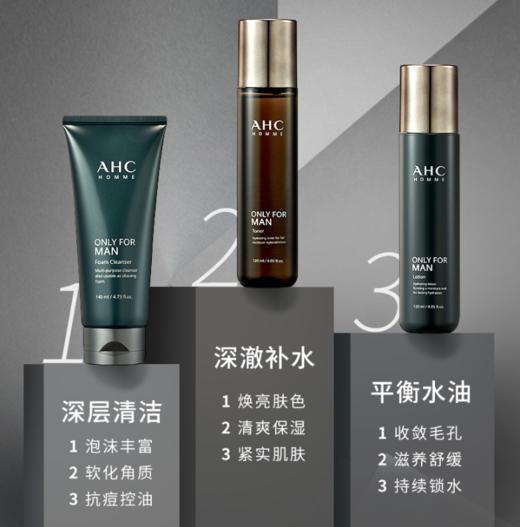 【品牌授权】AHC男士水乳洁面3件套装 旅行装 体验装 洗面奶140ml+爽肤水120ml+乳液120ml 商品图2