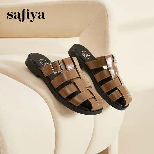 Safiya/索菲娅夏季一脚蹬镂空编织懒人外穿半拖凉鞋 SF42110113 商品图2