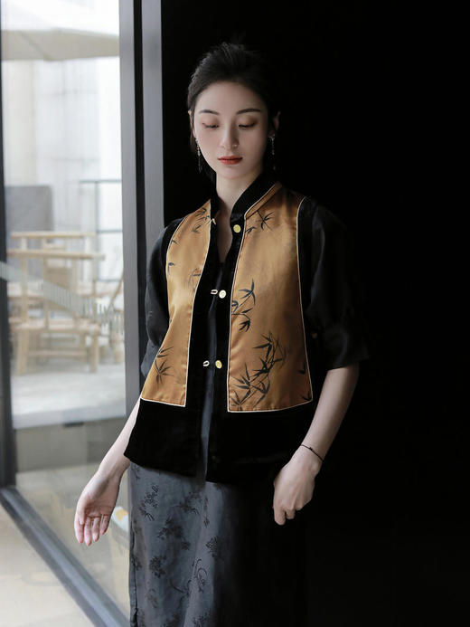 盛唐牡丹 |皮子重缎香云纱配黑丝绒马甲 商品图8