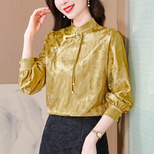 原创国风中式衬衫，仿醋酸提花立领小衫KQL-B43N1877 商品图0