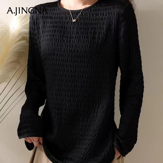 【特价不退换】阿菁娜春季桑蚕丝泡泡皱精致淑女衬衫F29C202008 商品图4