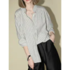 【有赞】 COCOBELLA设计感捏褶小立领条纹衬衫宽松休闲精致衬衣SR0019 商品缩略图1