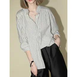 【有赞】 COCOBELLA设计感捏褶小立领条纹衬衫宽松休闲精致衬衣SR0019 商品图1
