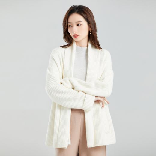 东黎 • 小山羊绒女士秋冬宽松落肩中长款开衫 2090 商品图0