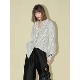 【有赞】 COCOBELLA设计感捏褶小立领条纹衬衫宽松休闲精致衬衣SR0019 商品图3