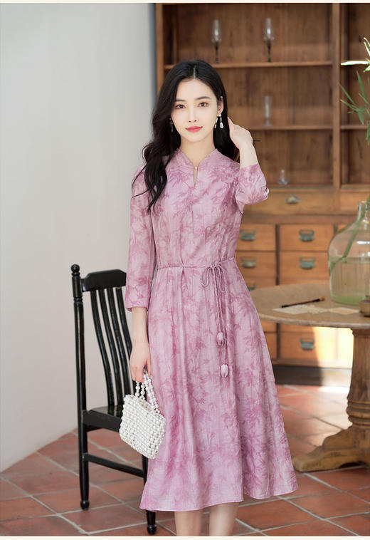 逸红颜「云想 」新款天丝连衣裙女七分袖连立领A摆优雅气质 商品图10