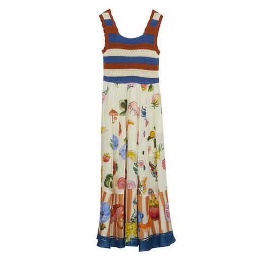 谜底吊带长裙2024年夏季新品复古度假风毛织拼接连衣裙242ML0556 商品图4