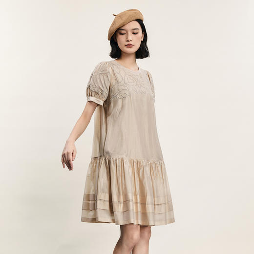 谜底两件套连衣裙短袖2024年夏季新品复古风圆领直筒裙242ML0541 商品图1