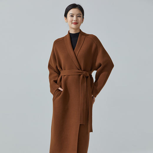 东黎 • 小山羊绒女士秋冬连帽系带中长款开衫 3370 商品图0