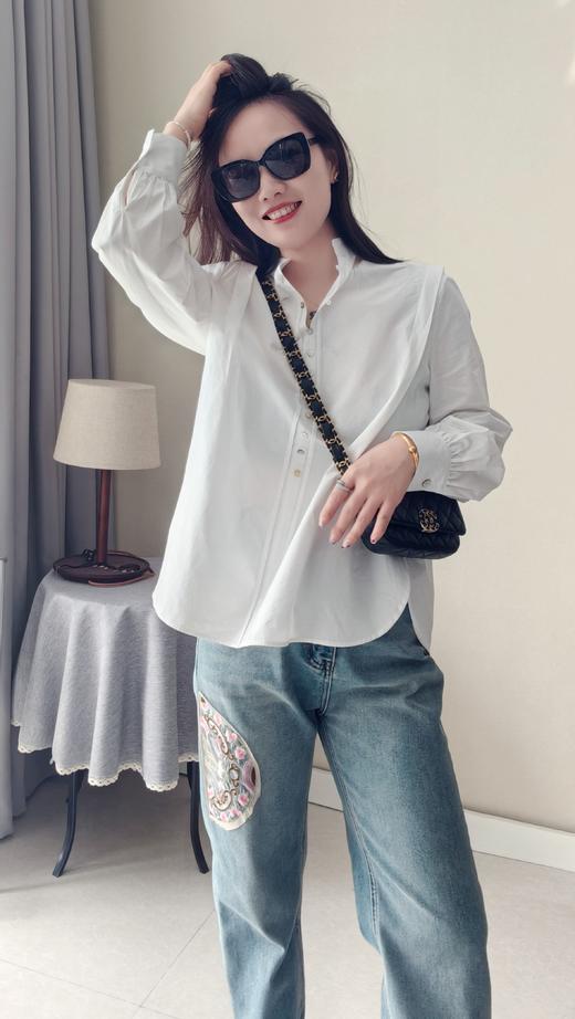 利落大方贝壳扣子小立领小中式白衬衫 商品图2