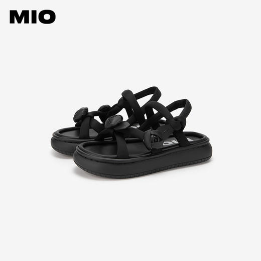 MIO米奥夏沙滩鞋中跟休闲凉鞋蓬软扭结云感厚底通勤凉鞋女M243131424 商品图4