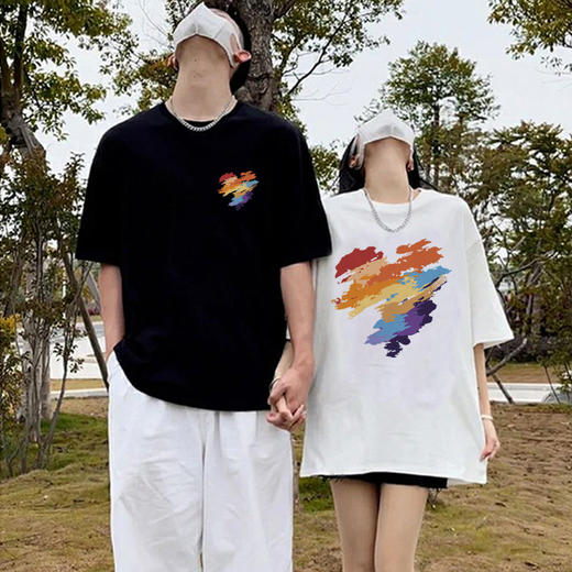 夏季【情侣休闲风T恤】 创意涂鸦短袖 百搭宽松上衣情侣装 商品图0
