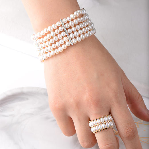 【Zhuella】多圈奢华款 天然淡水珍珠手链 珍珠大小:3-4mm; 长度:16cm 商品图1