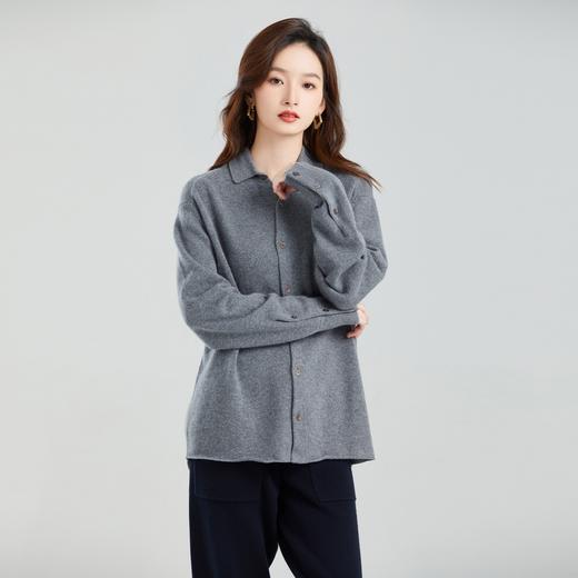 东黎 • 小山羊绒 中性休闲针织秋冬舒适纯色时尚翻领衬衫 21C10 商品图1