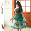 littletime女童绿色中国风网纱蓬蓬连衣裙2024夏季新款短袖公主裙 商品缩略图3