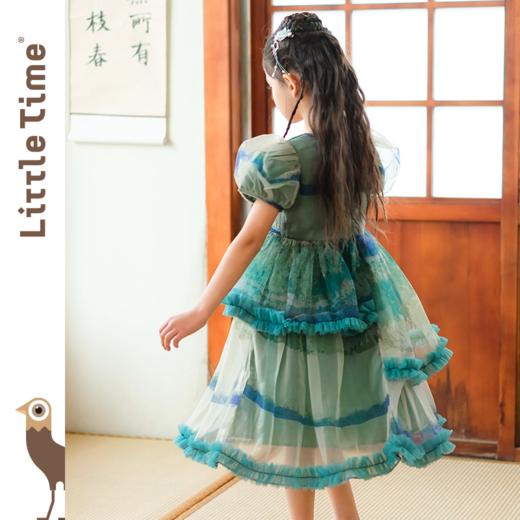 littletime女童绿色中国风网纱蓬蓬连衣裙2024夏季新款短袖公主裙 商品图3